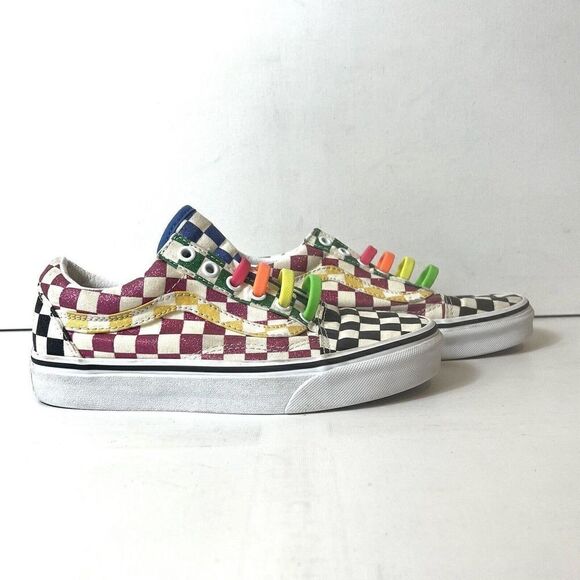 Vans Sneaker Skate Shoe Womens 6 Multicolor Glitter Plaid Canvas Men 4.5 Slip On - Picture 3 of 10